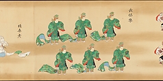 Bugaku Imperial Court Dance, Handscroll from set of two; ink, color, and gold on paper, Japan